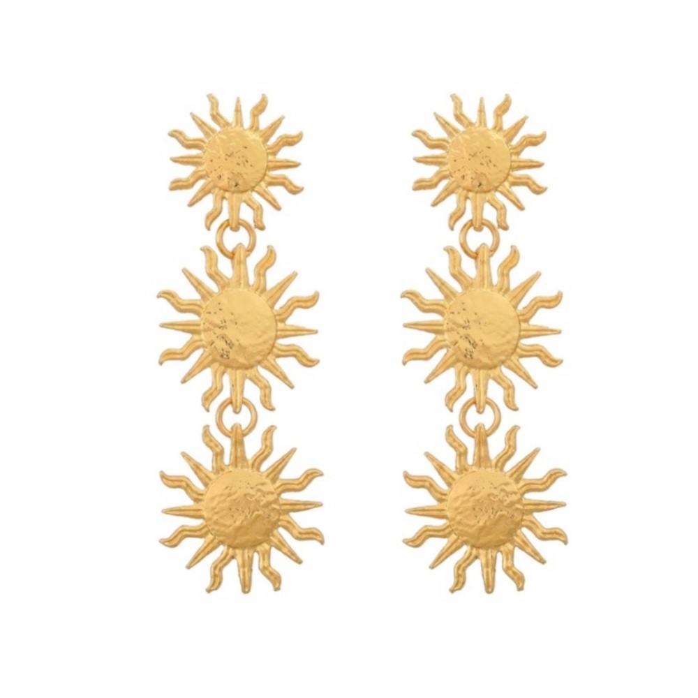 Gold Triple Sun Earrings - Picture 5 of 14